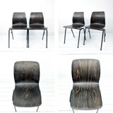 Lot de 2 chaises vintage Pagholz assise brun foncé piètement métal noir Wes