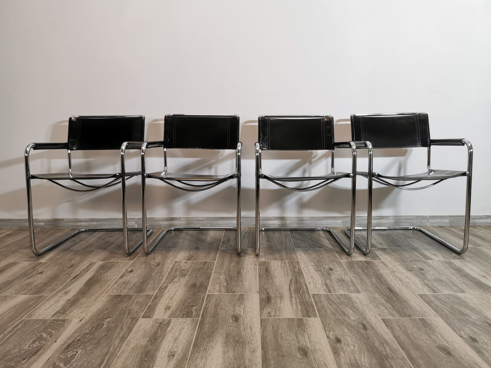 Mid-century chromed leather chairs