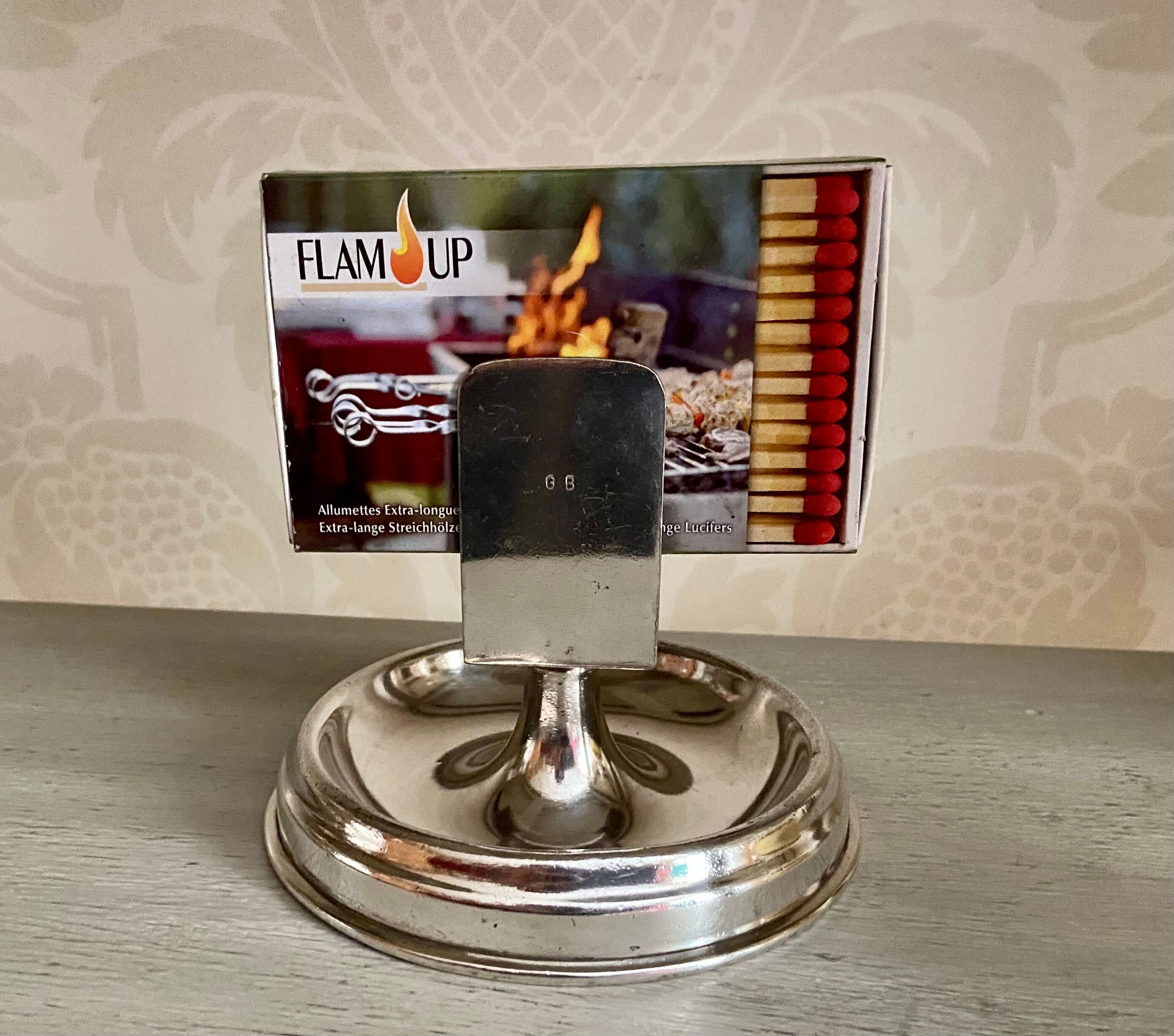 Old silver metal matchbox holder