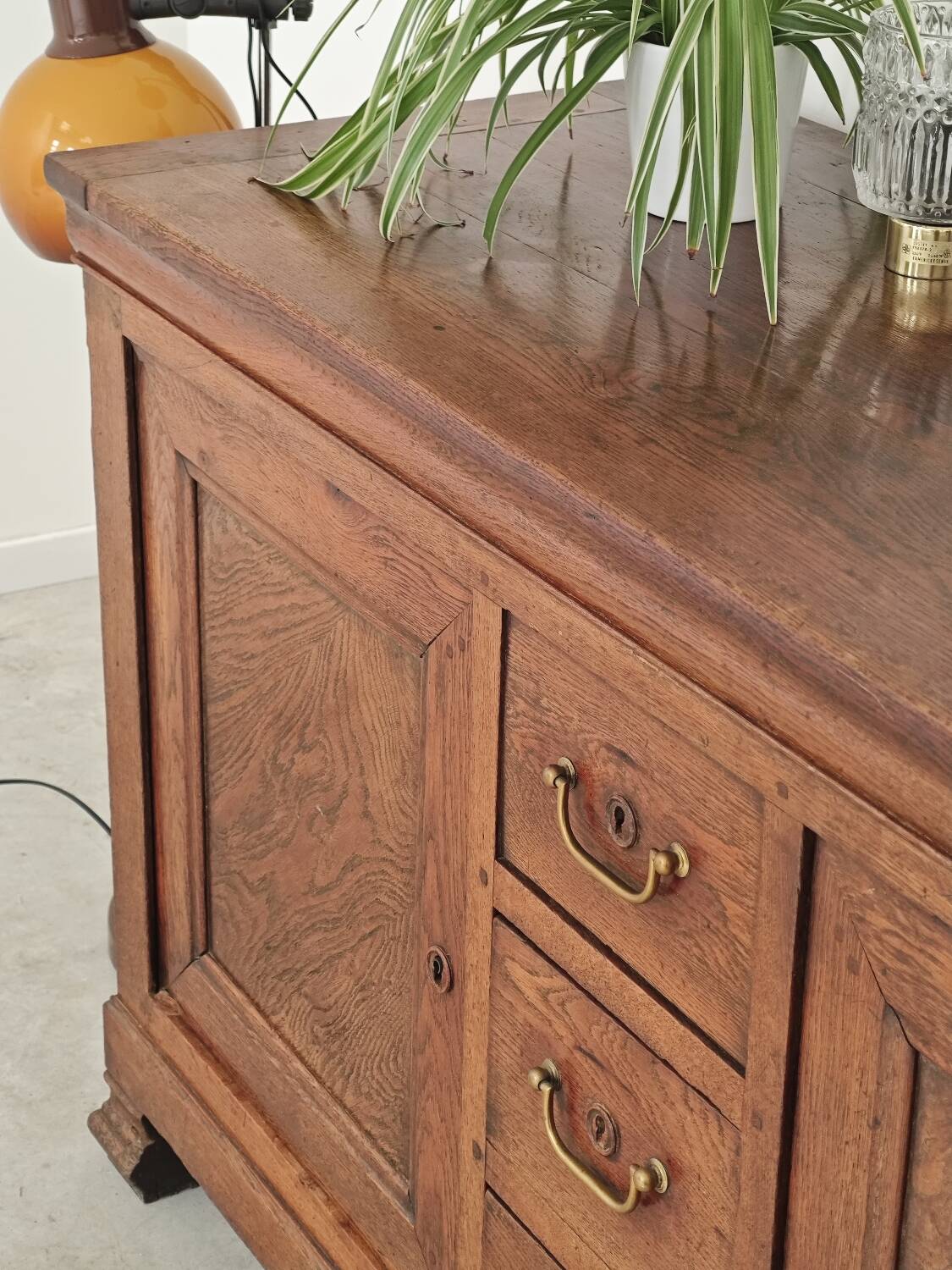 Antique solid wood workbench, dough cabinet from the 18th century.