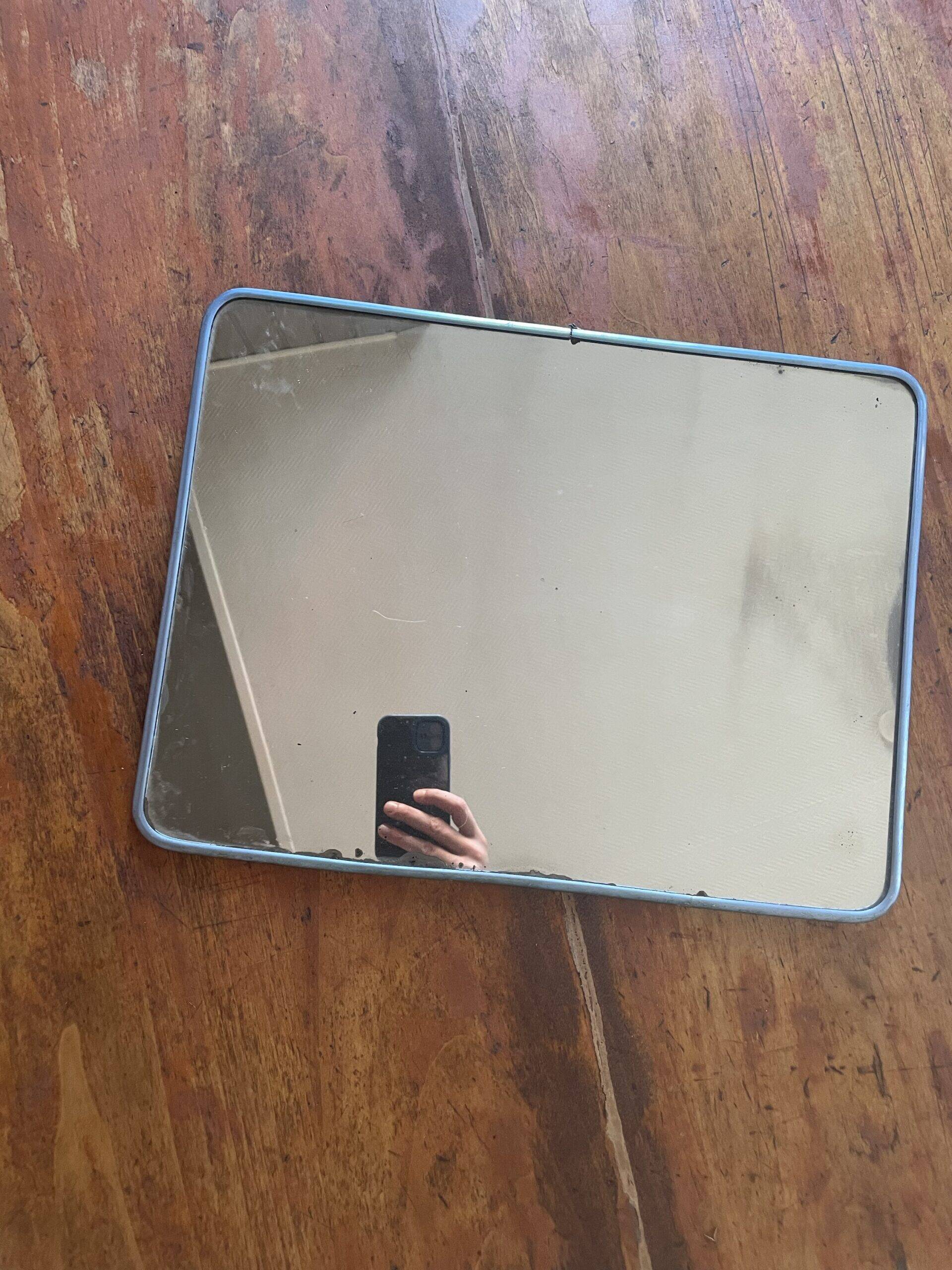 Large metallic blue barber mirror