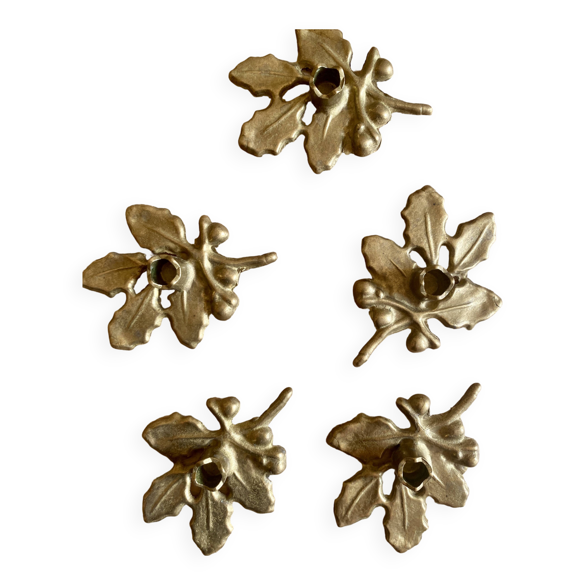 Set of 5 small vintage brass candlesticks / candle holders