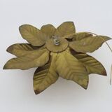 Wall light, ceiling light sun foliage in gold metal, vintage ceiling light. Italy 70s
