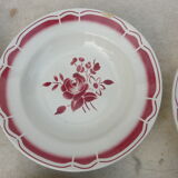 Set de. 6 assiettes creuses art déco fleurs rouge badonviller