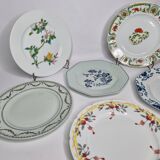Set of 6 decorative French porcelain plates, floral and traditional designs, 25 cm