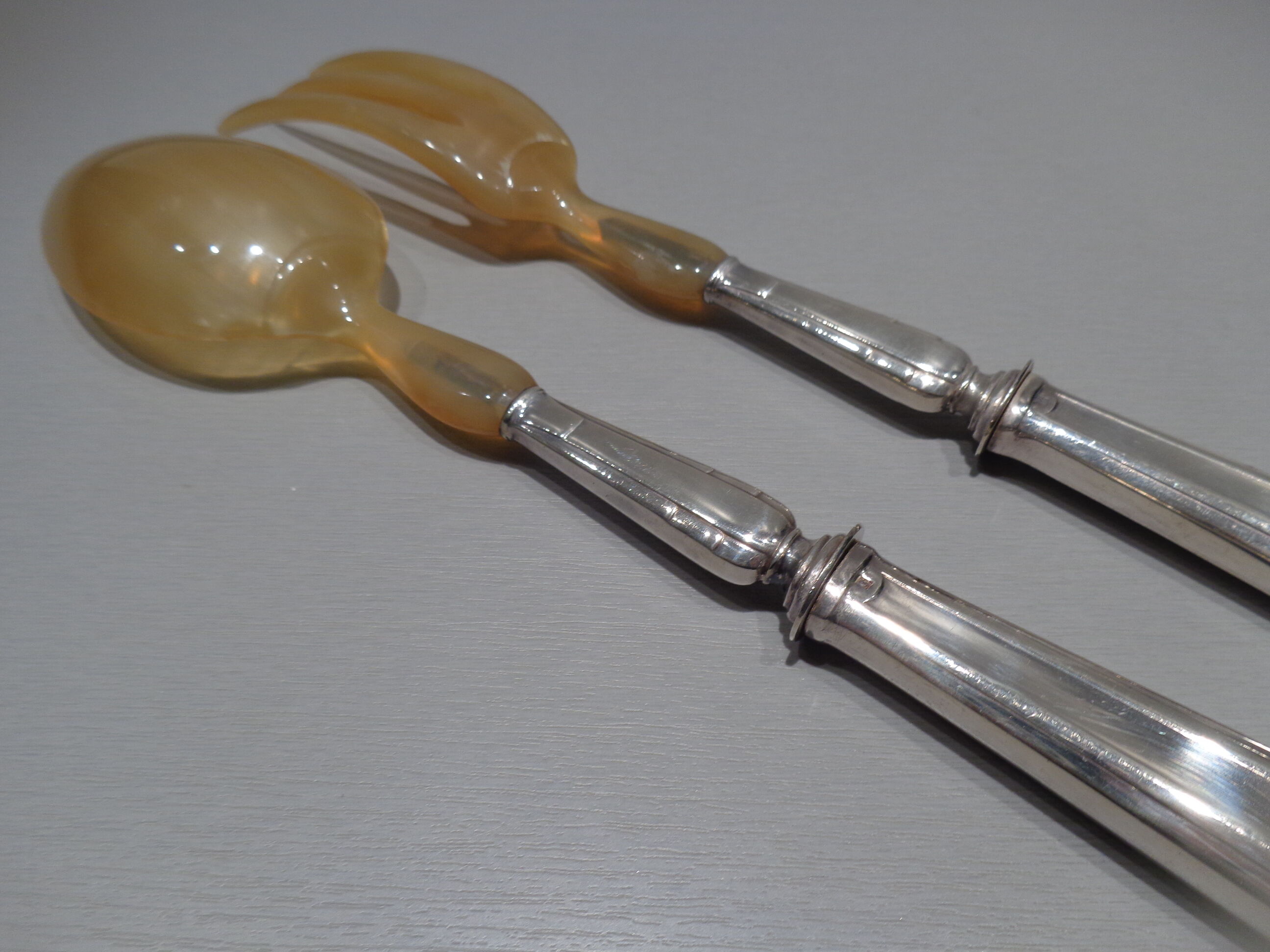 Art deco salad cutlery in stuffed silver