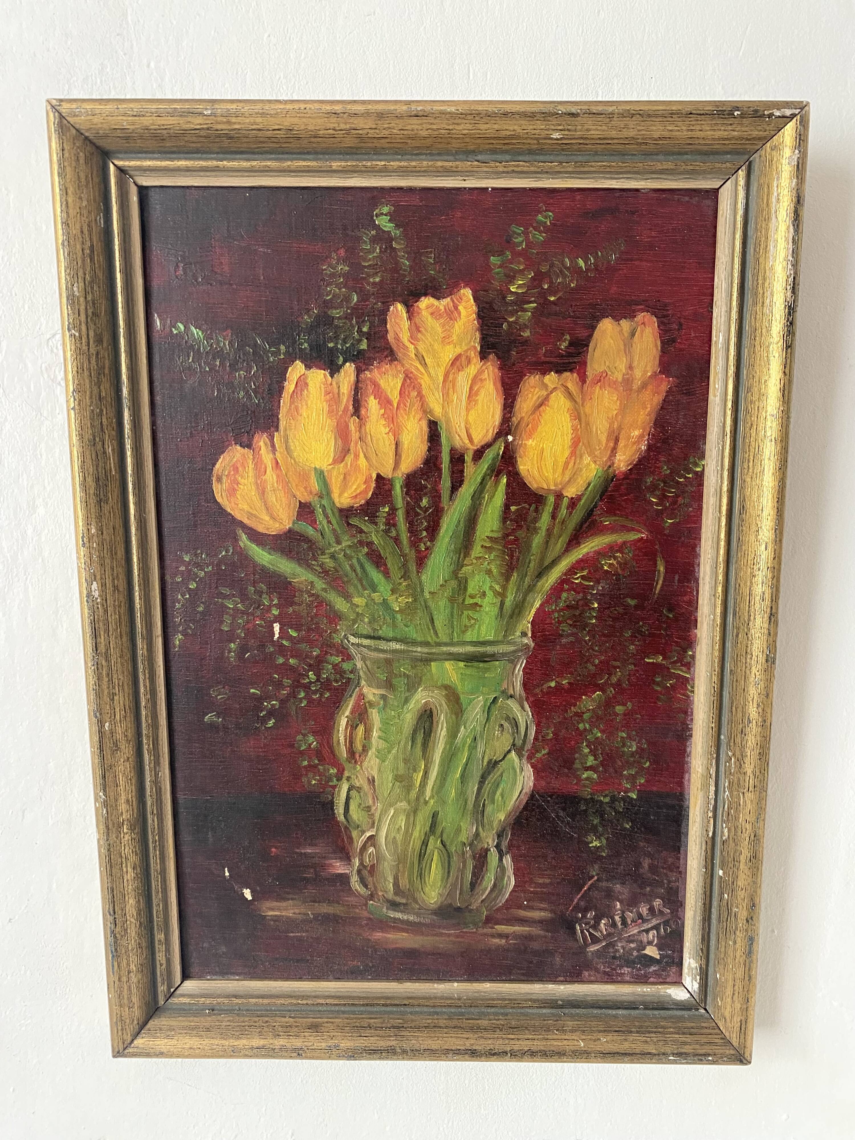 Painting yellow tulip flowers