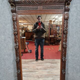 Renaissance mirror in solid oak with brown patina circa 1850, 165x97 cm