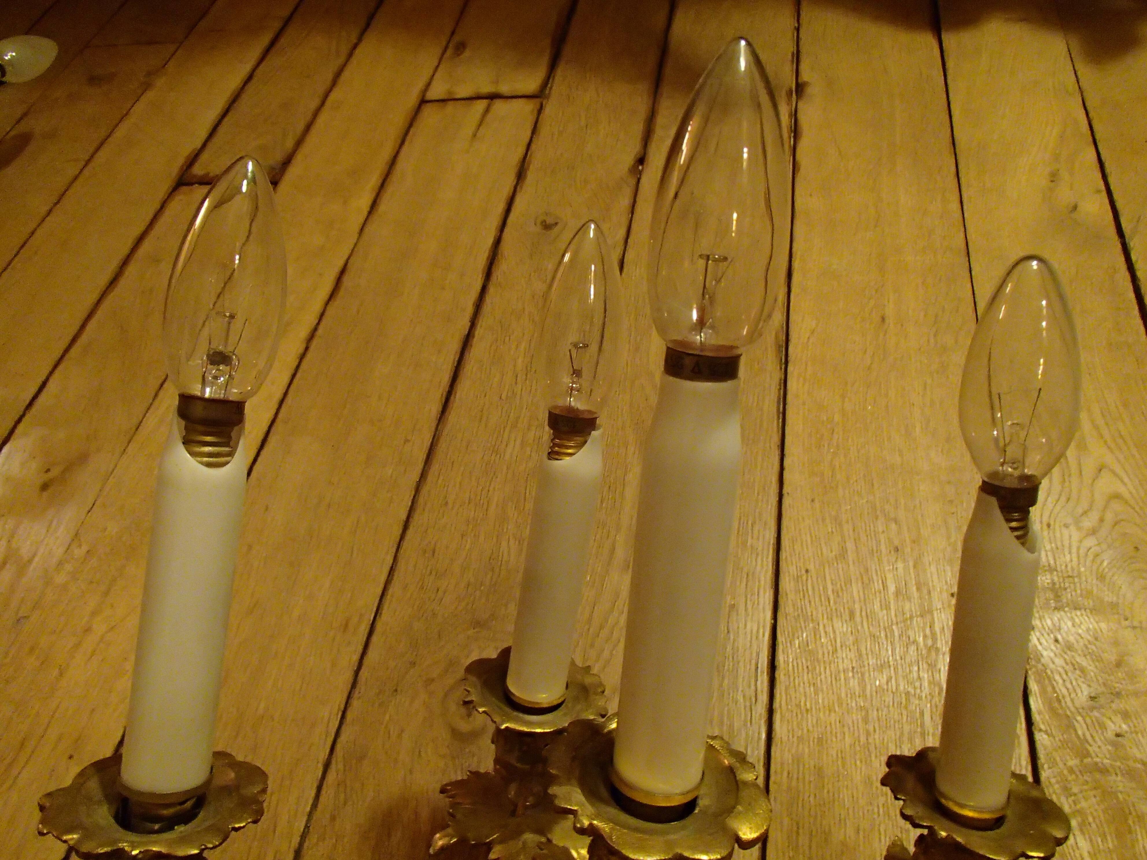 Pair of 4-branch wall sconces - gilded bronze