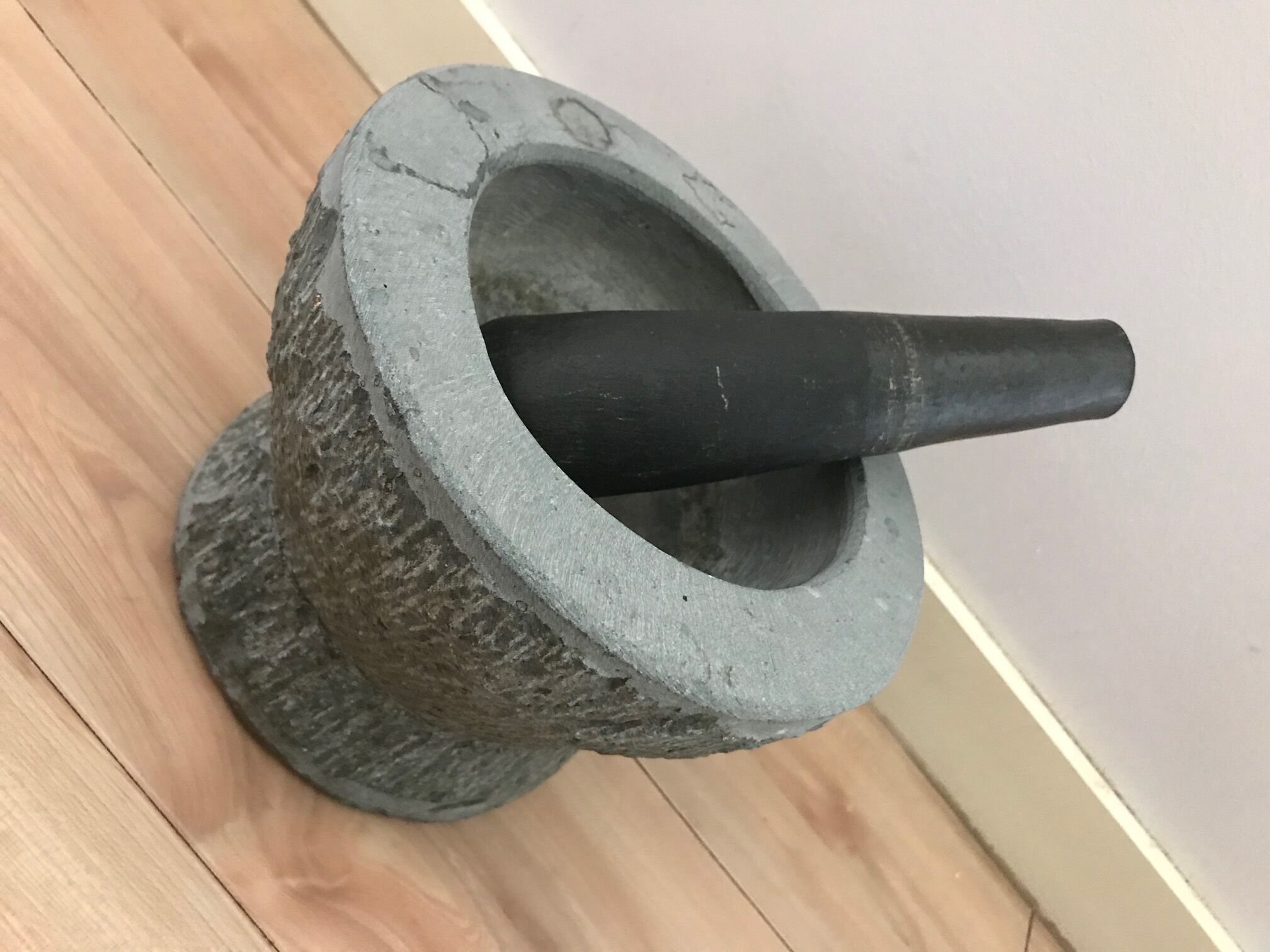 very large blue stone mortar