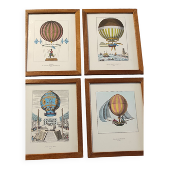 Old wooden frames hot air balloon illustrations