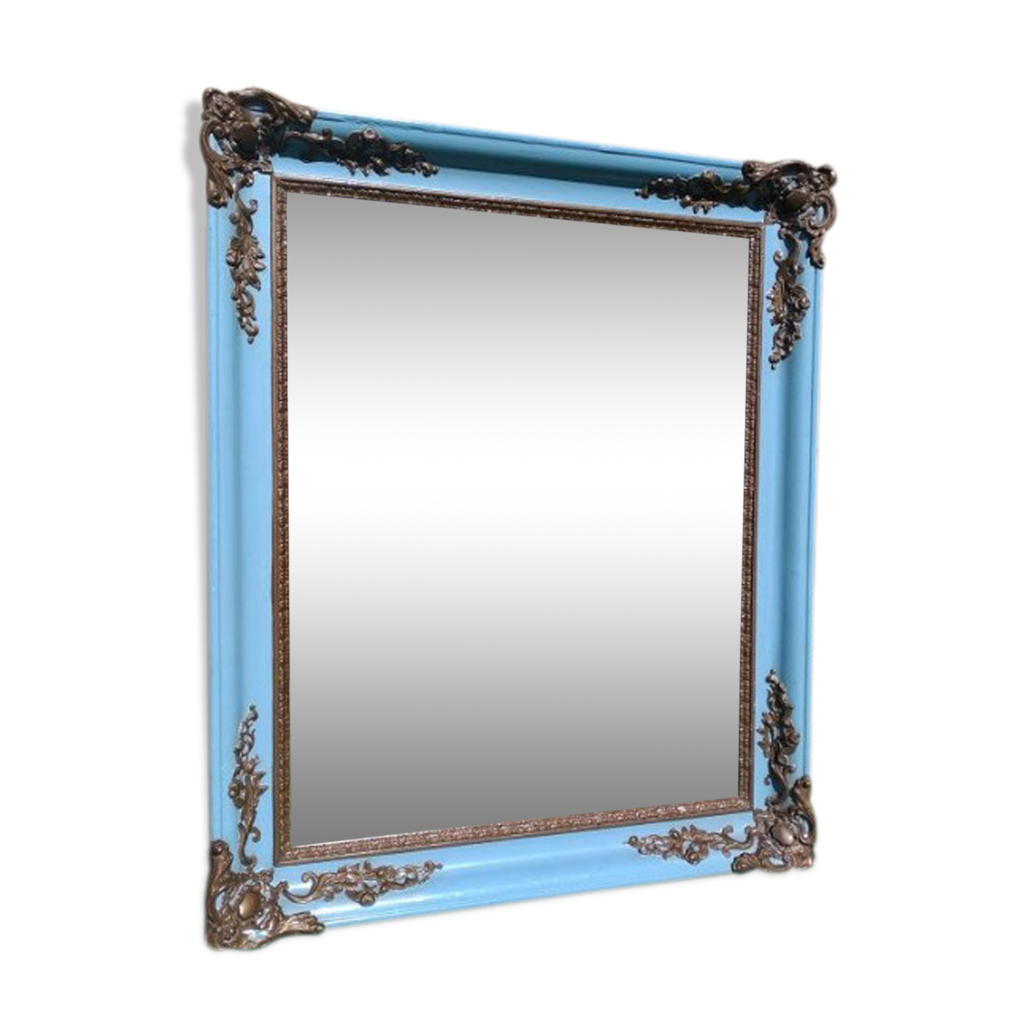 Former mirror frame painted blue and old gold 98cmx82cm