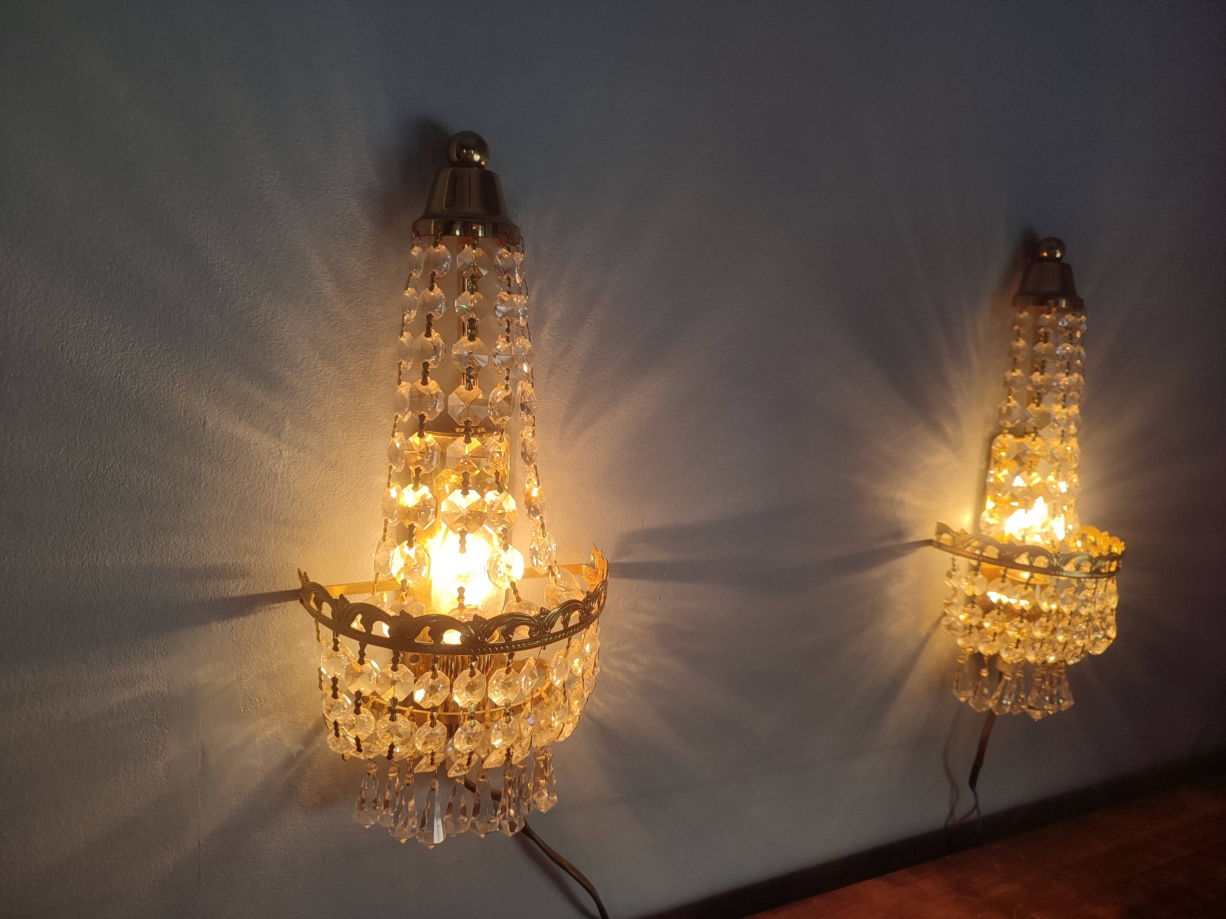 Pair of vintage Presiosa crystal wall lights