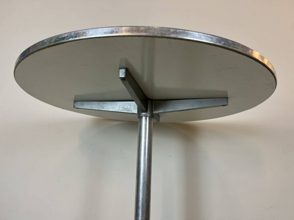 Vintage round tulip dining table in dark blue metal from the 1970s, 80cm.