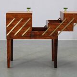 Danish mid-century unfolding sewing box in wood and brass, 1960s