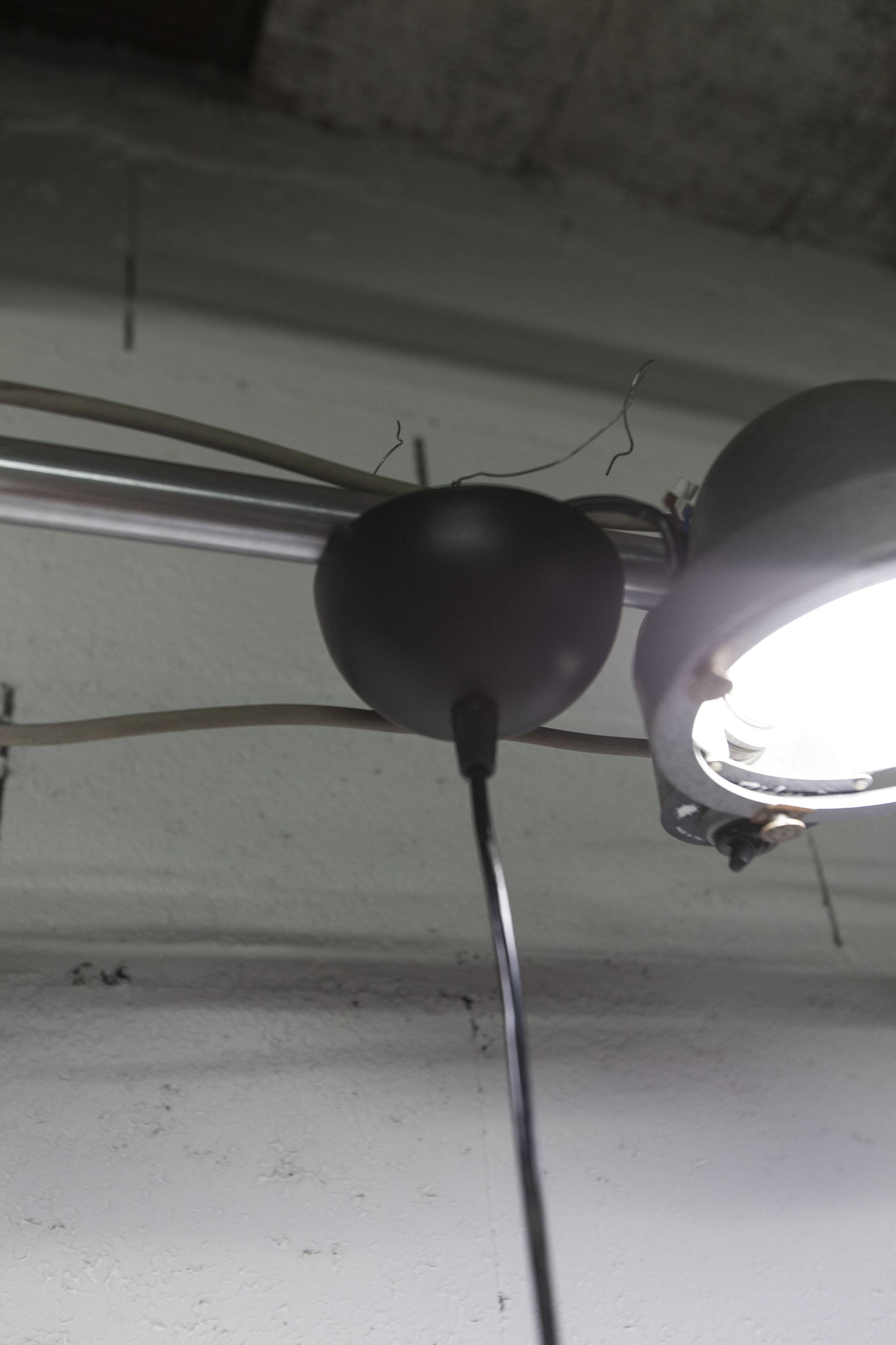 Pair of functional 70's aluminum ball pendants