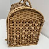 Cage Cat carrier basket in wicker/rattan, vintage