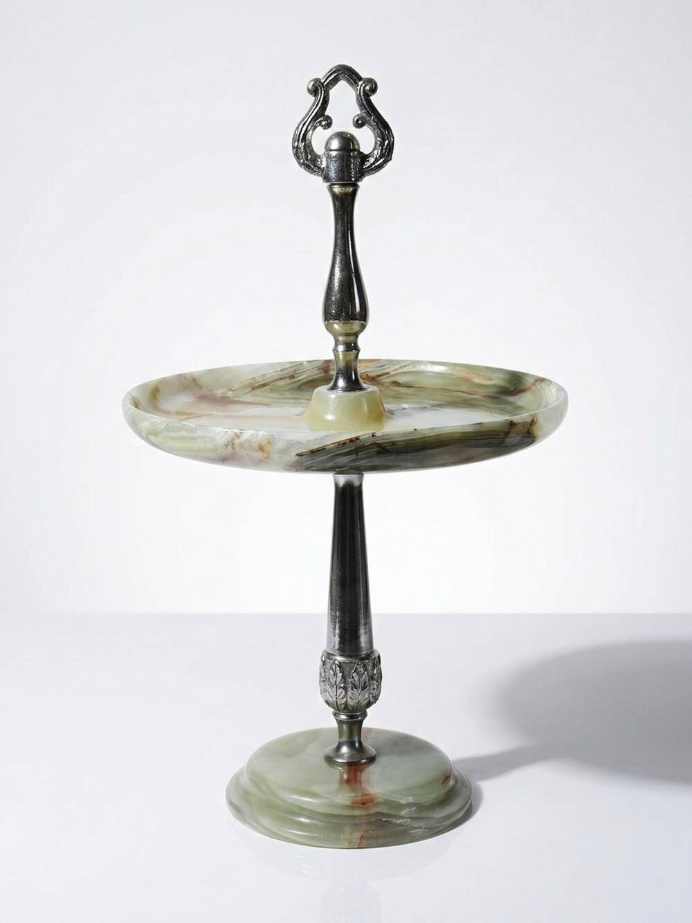 Rare display stand in green onyx and silver metal, Italy, vintage.