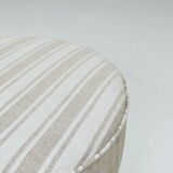 Vintage linen striped beige and white fabric pouf stool set of 2.