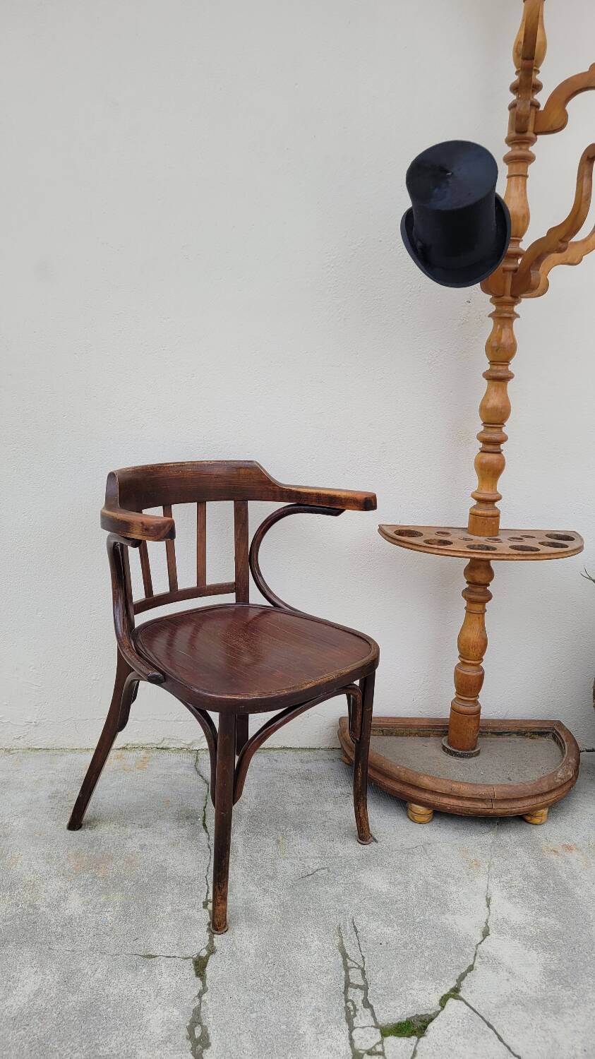 Office chair signed Baumann bistro style curved wood - 1930s