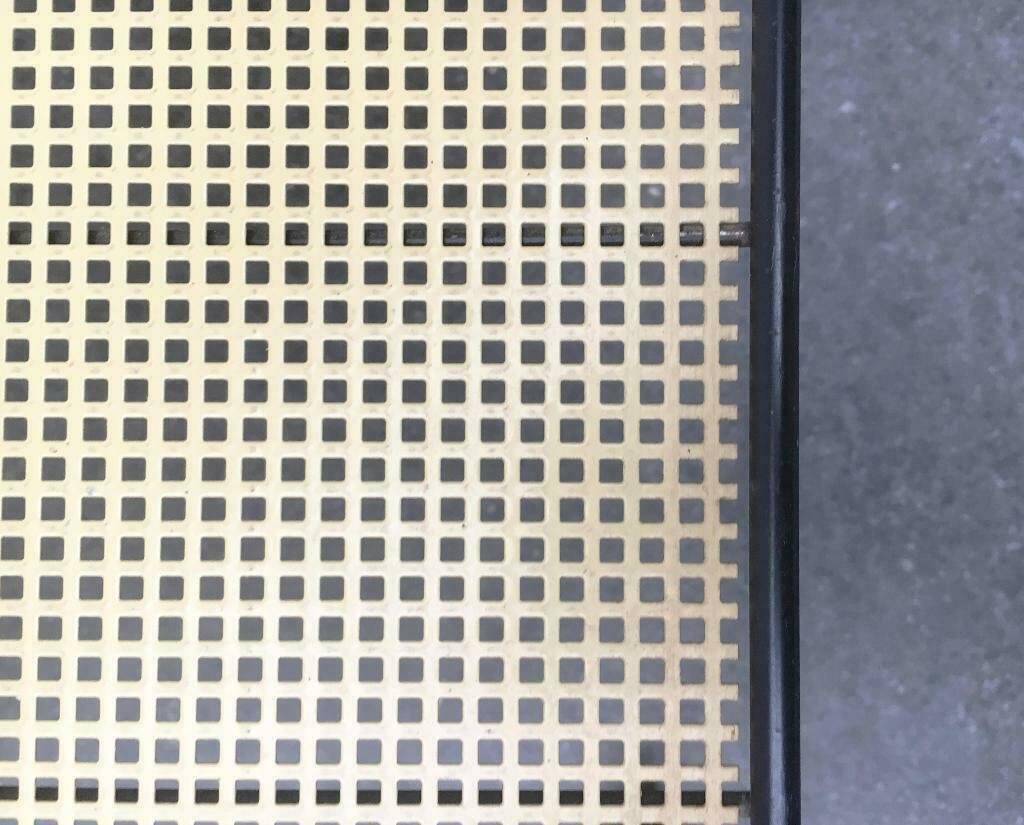 Minimalist perforated metal serving trolley in mid-century style, 1960s.