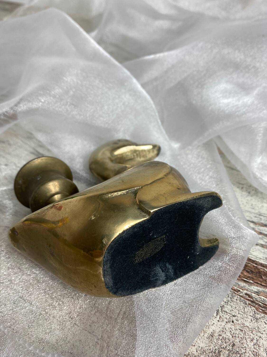 Brass swan-shaped candlestick