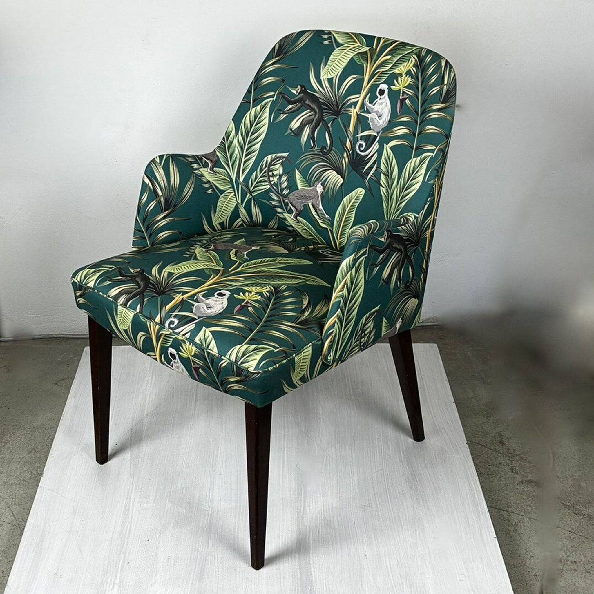 Austrian Thonet armchair from the mid-century with green "Ape" fabric upholstery.