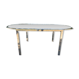 Large extendable dining table by Milo Baughman in chrome and blue tinted glass 1960s