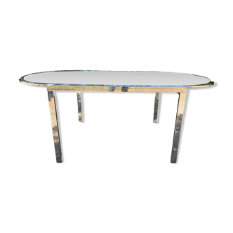 Grande table à repas extensible de Milo Baughman en chrome et verres teintés bleutés 1960