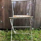 Vintage White Metal & Wood Folding Garden Chair