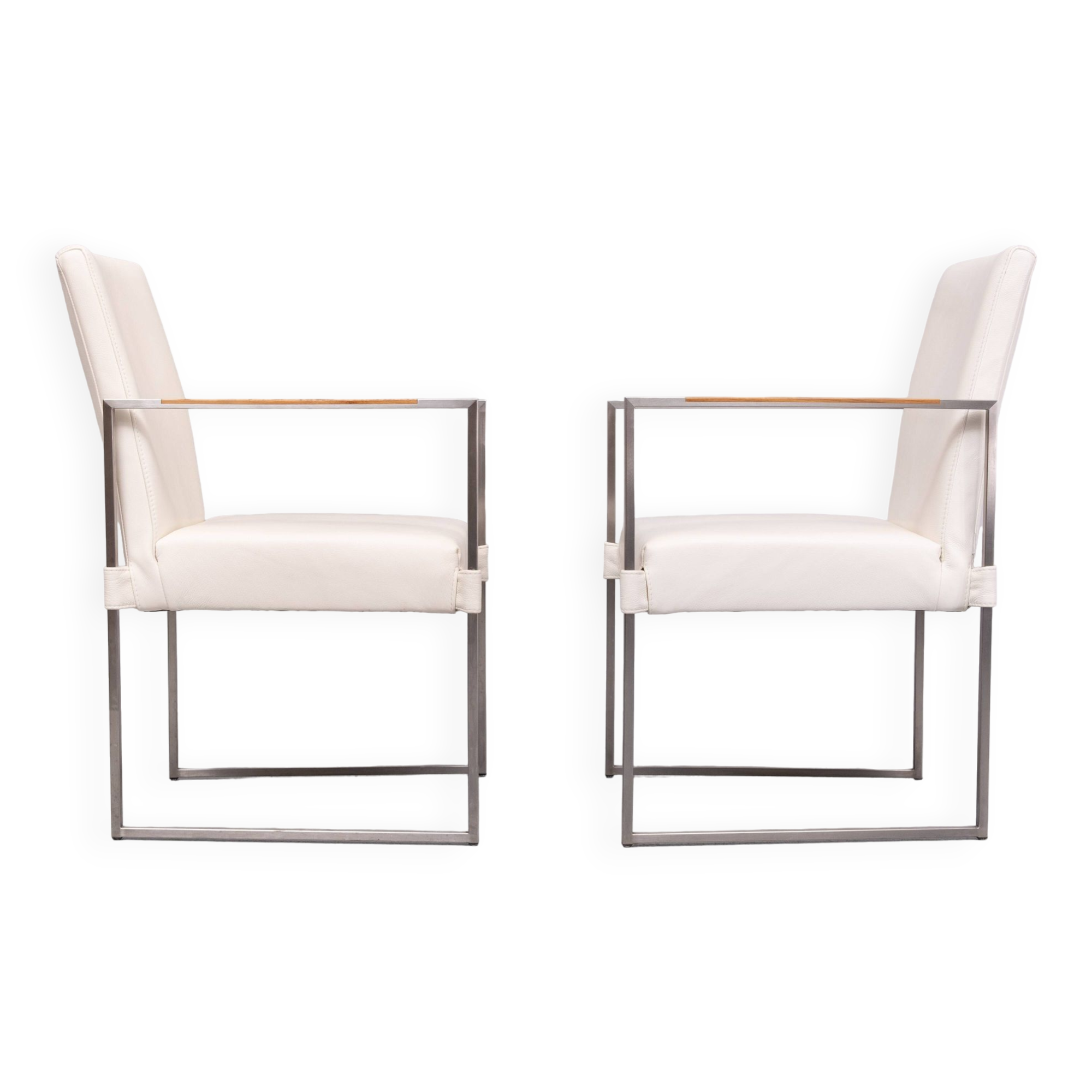 Bert Plantegie White Leather reclining Armchairs .