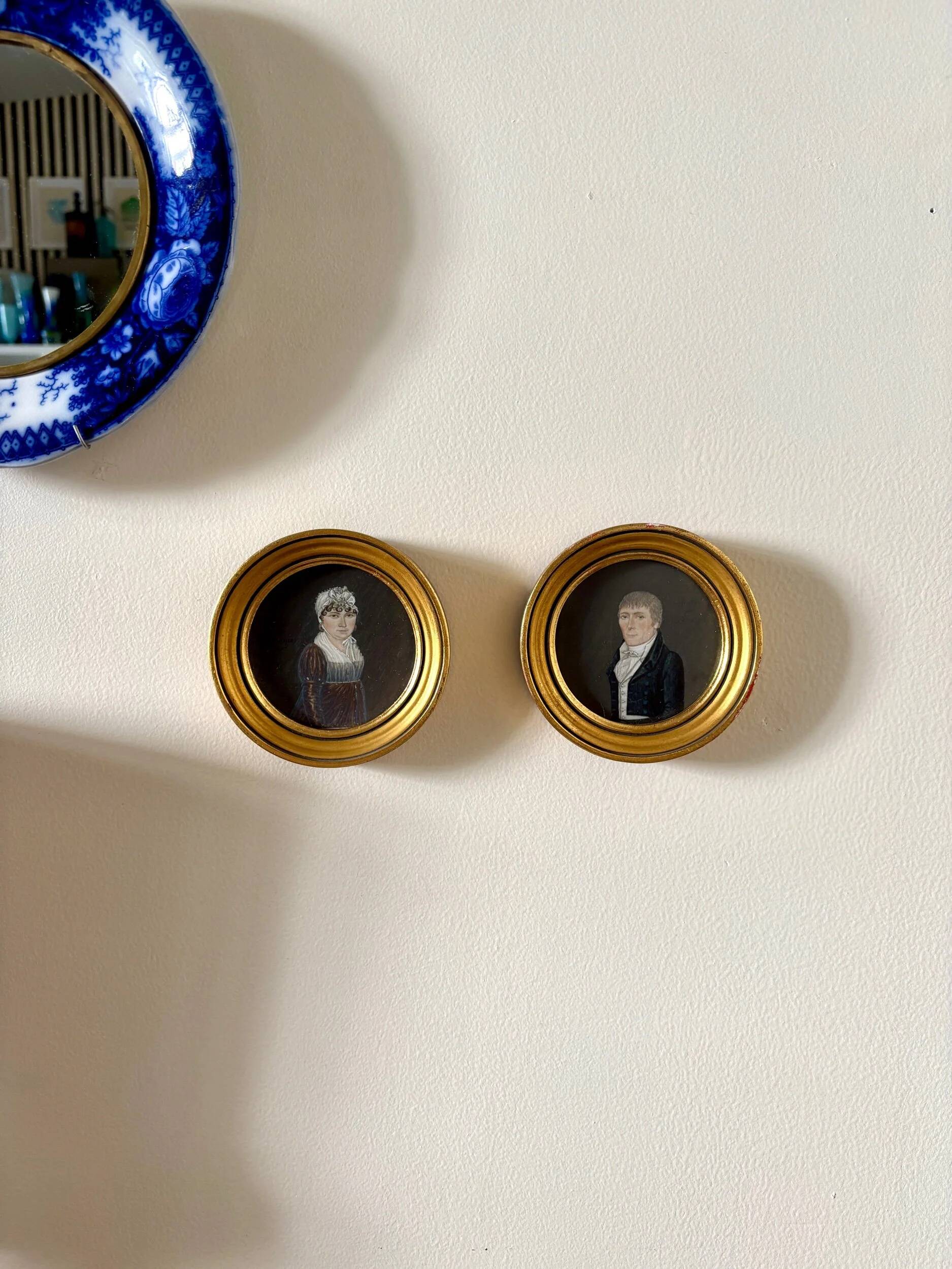 2 portraits, oil painting with gilt wood frames by Prosper, 1807