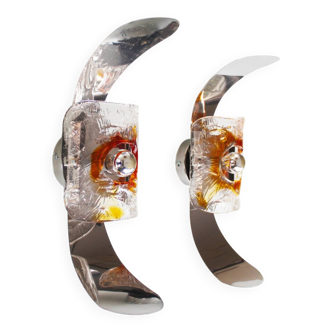 Set (2) of 1970s Murano glass wall sconces by AV Mazzega