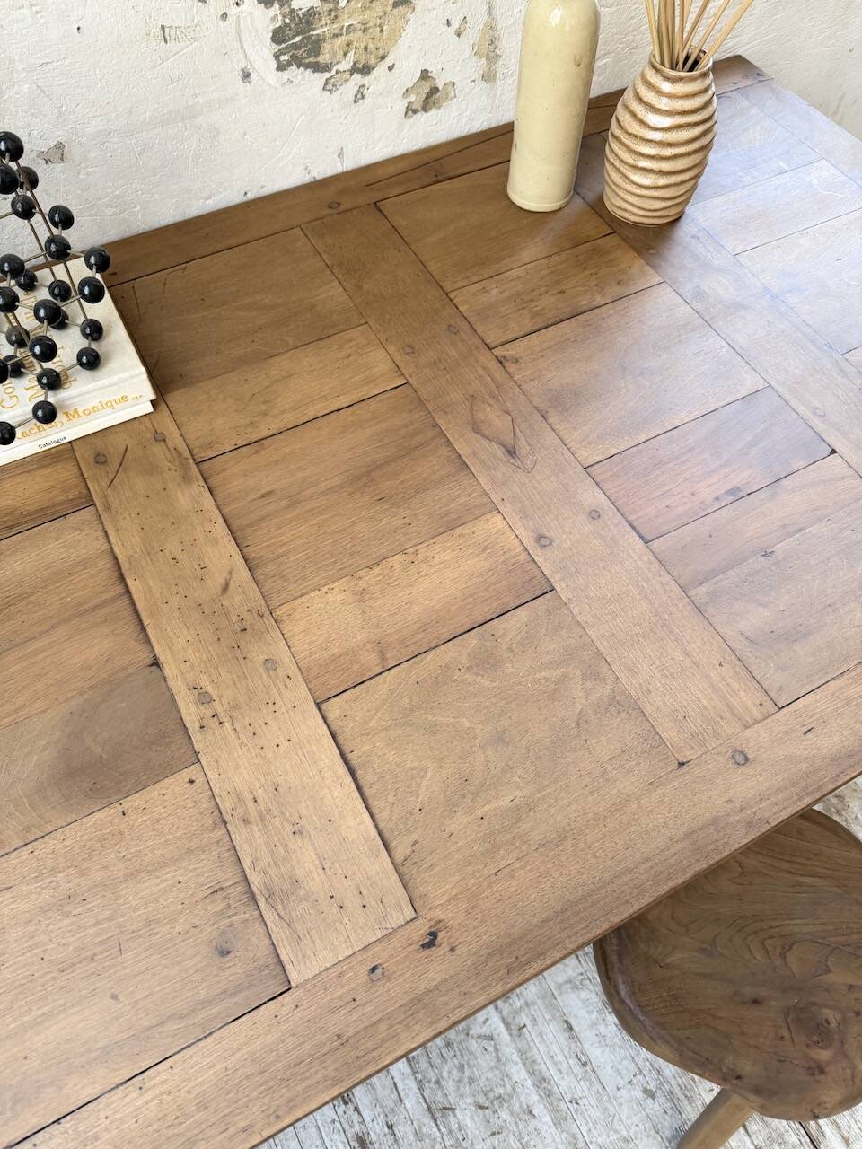 Paneled walnut desk with turned legs, 1900