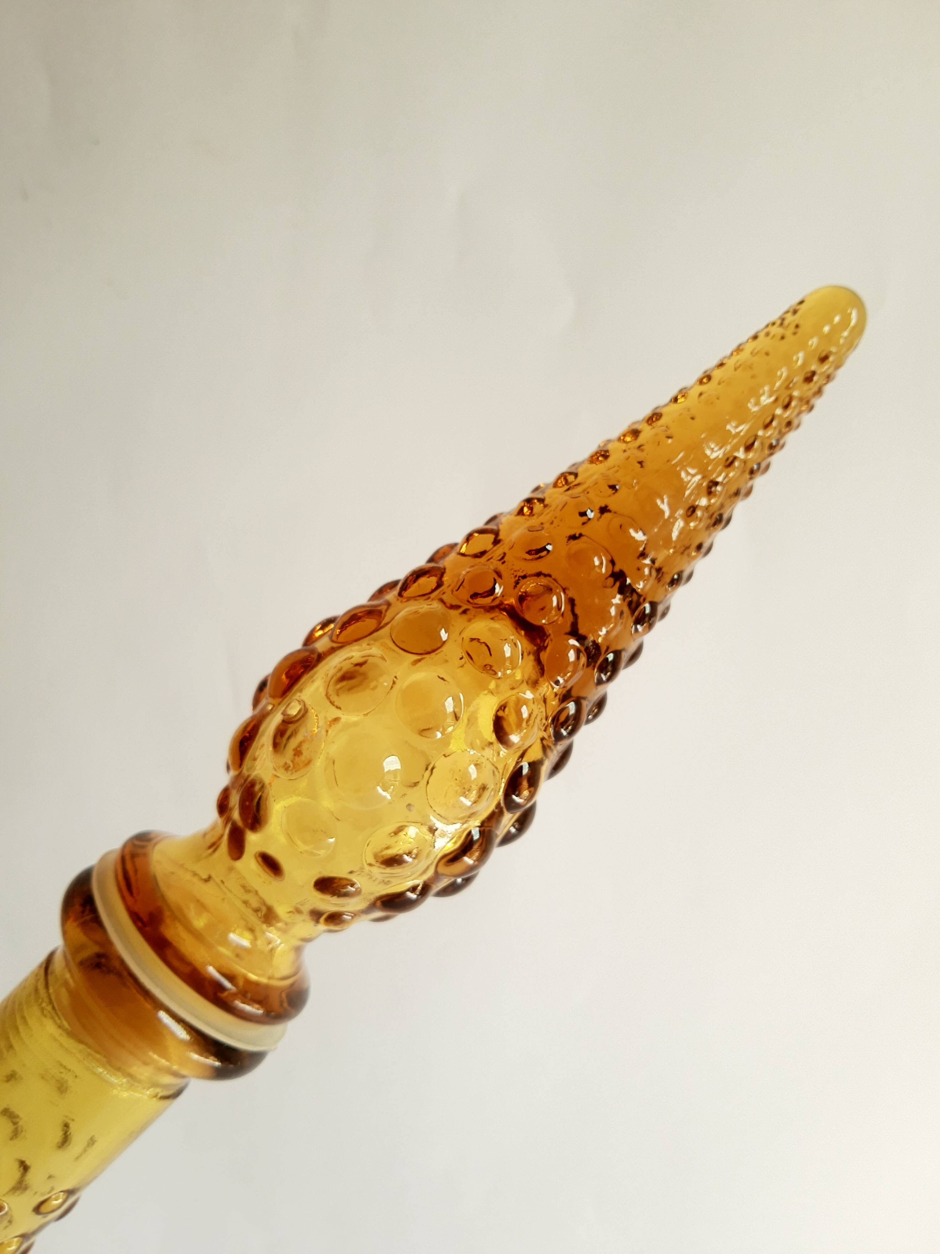 Italian carafe amber yellow glass vintage bubbles