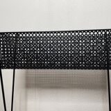 1950s black perforated metal planter in the style of Mathieu MATEGOT