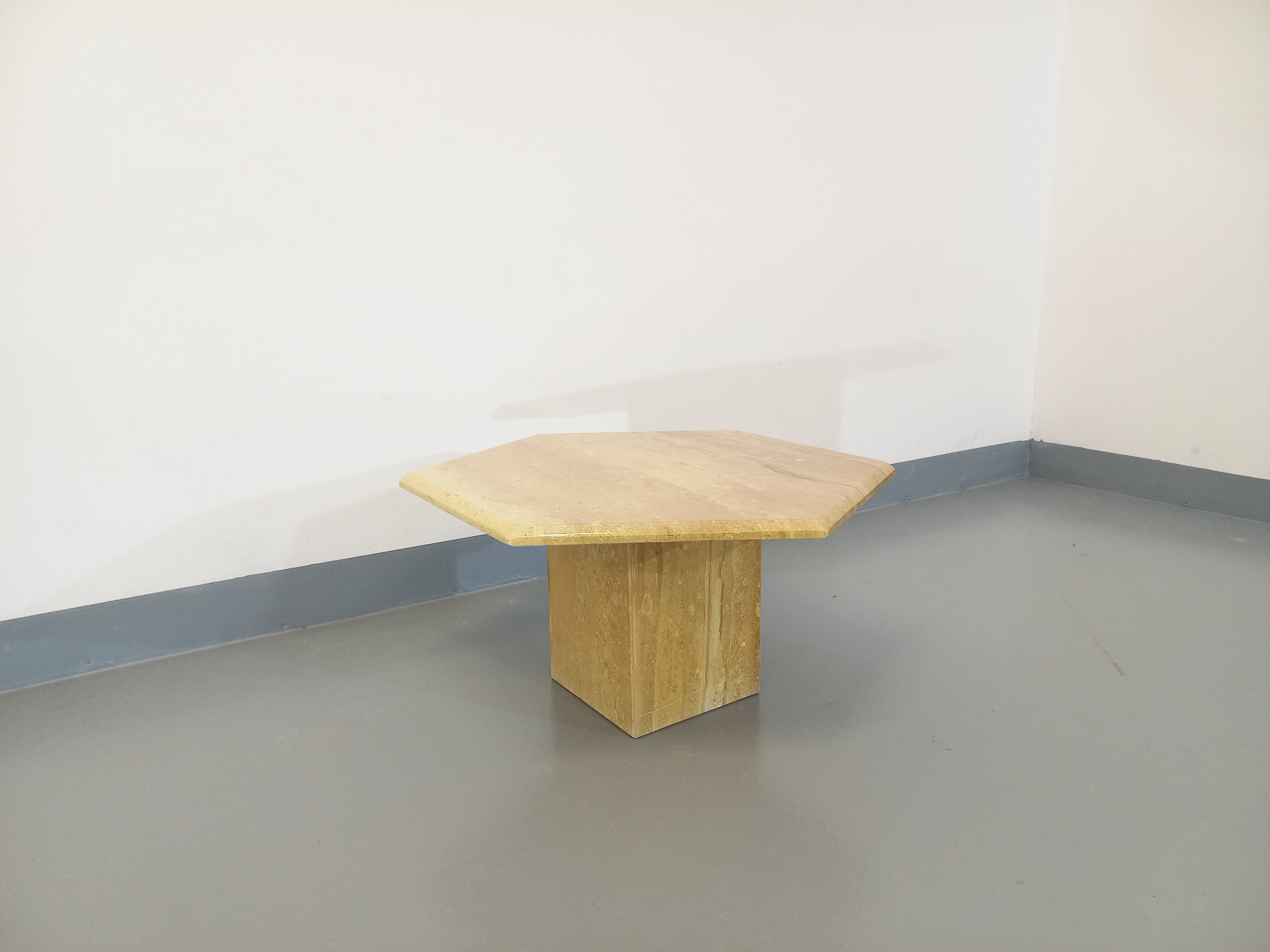 Vintage travertine hexagonal coffee table from the 70s 80s