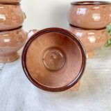 6 vintage lion head onion soup bowls – speckled beige stoneware