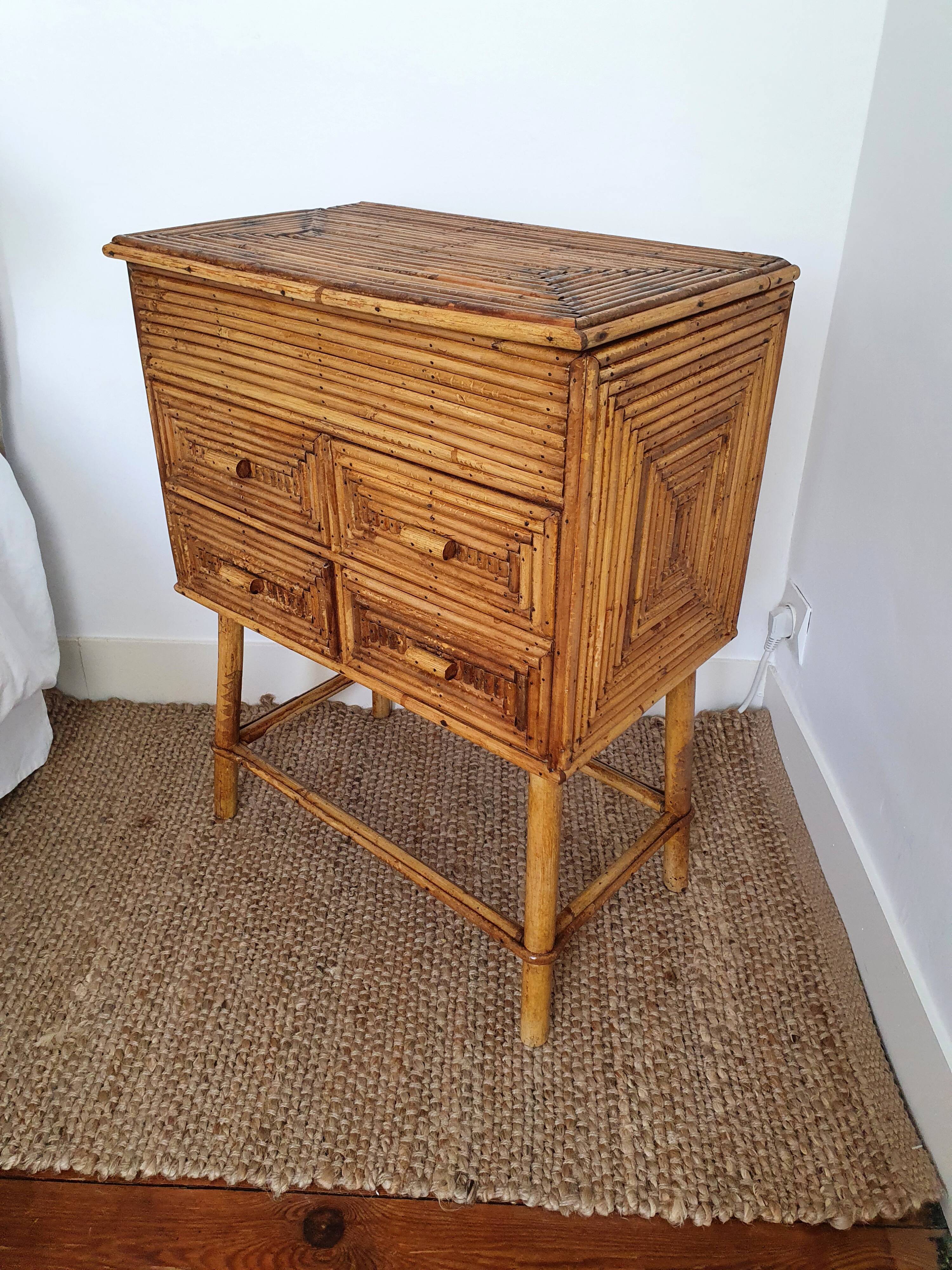 Chest of drawers in rattan marquetry