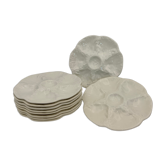 Lot of 10 vintage giEN earthenware plates, white, signed - 1970s
