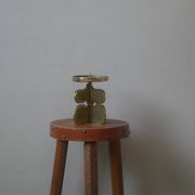 Brutalist brass candle holder, golden metal chandelier, vintage Scandinavian design.