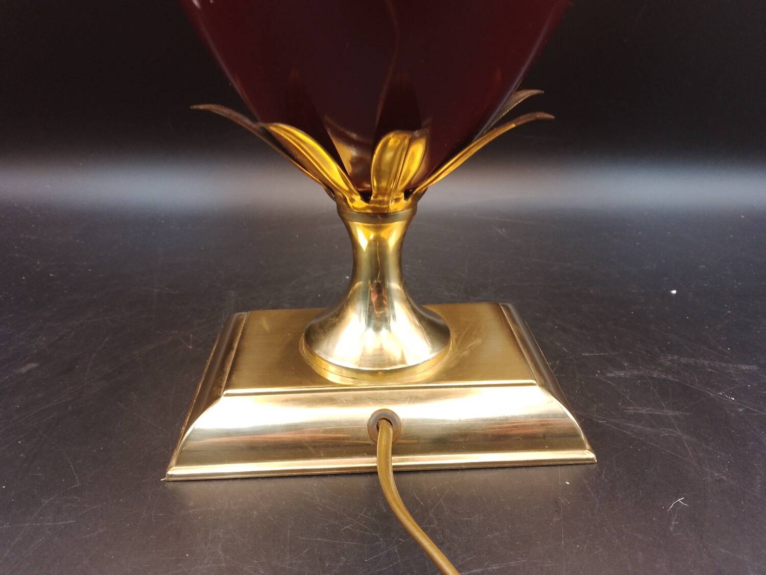 Beautiful Bordeaux Porcelain and Brass Lamp Le Dauphin Model Ançay Annanas