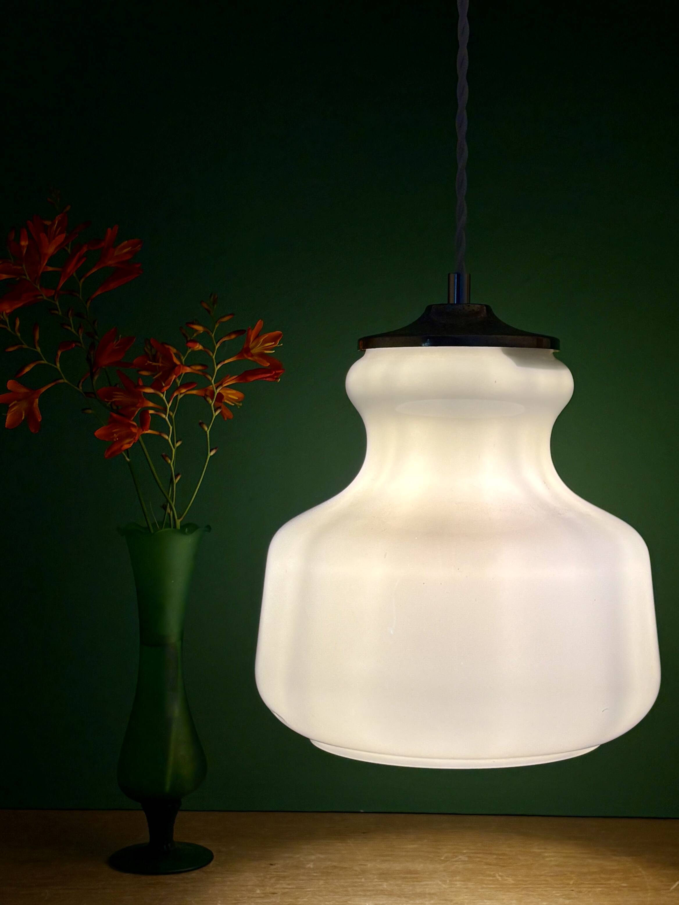 Vintage white opaline suspension globe