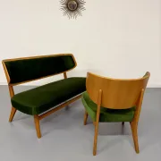 Sofa and armchair designed by Herta-Maria Witzemann, moulded wood, 1960s.