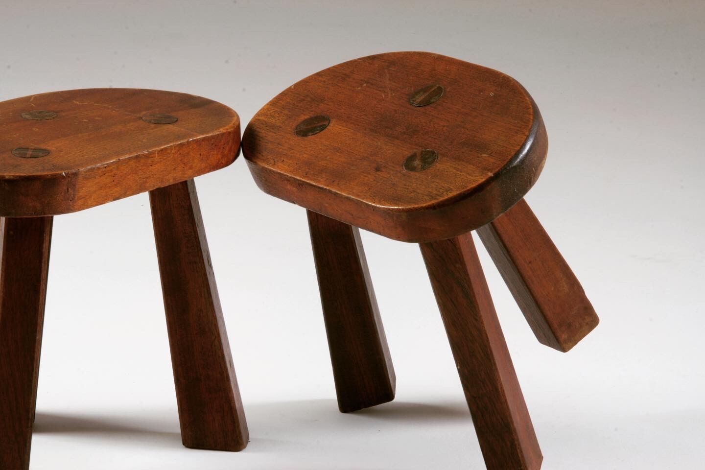 Pair of tripod brutalist stools, France 1950s