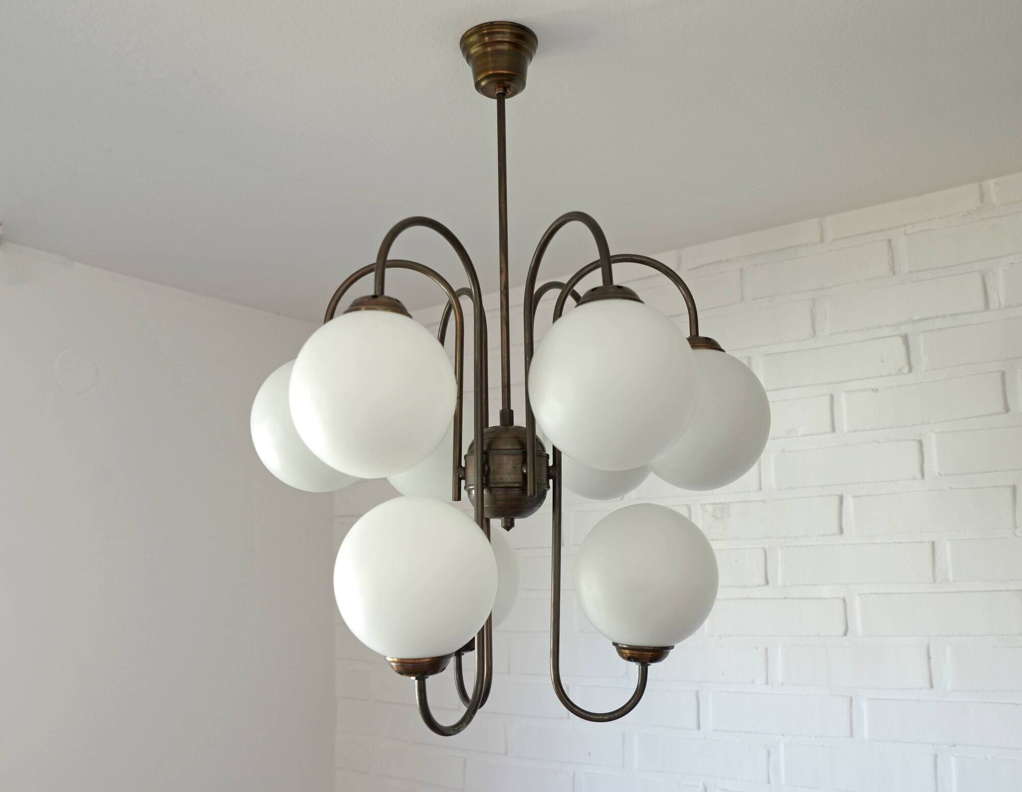 Large Mid Century Chandelier / Vintage Copper Gooseneck Pendant Light / Space Age / Yugoslavia 80's