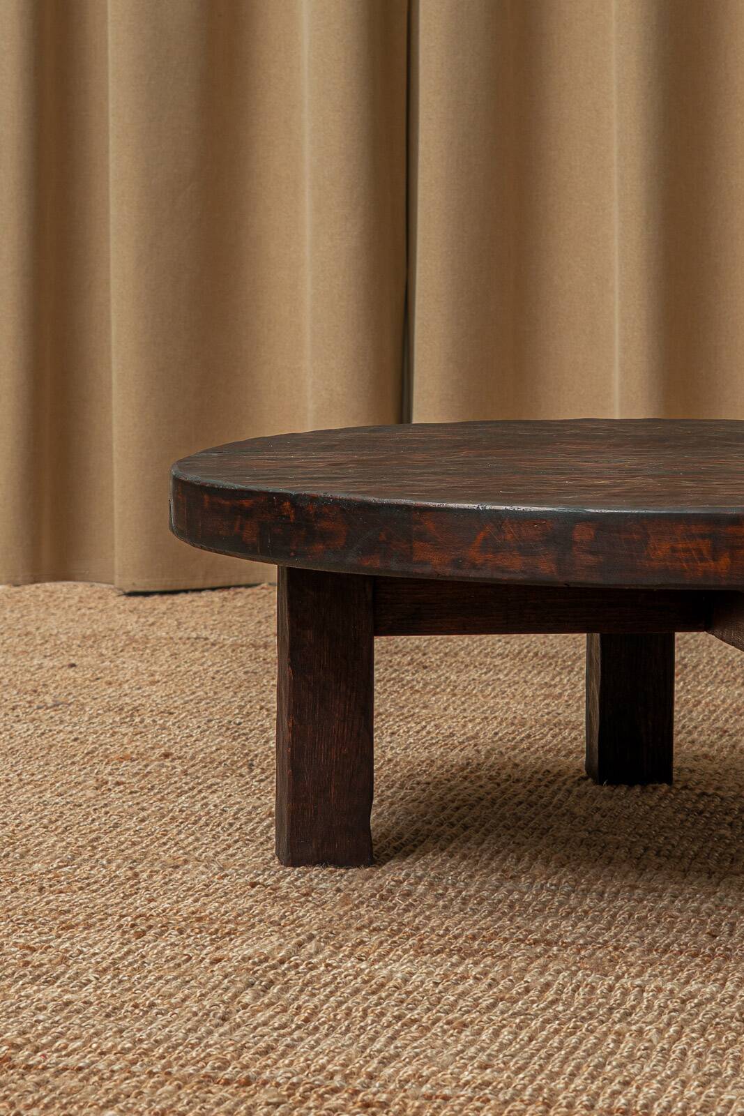 Hand-Hammered Solid Wood Coffee Table, 1970s