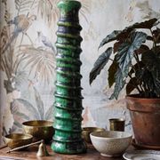 Large Tamegroute candlestick in green glazed terracotta, Morocco, 1960s-1970s.