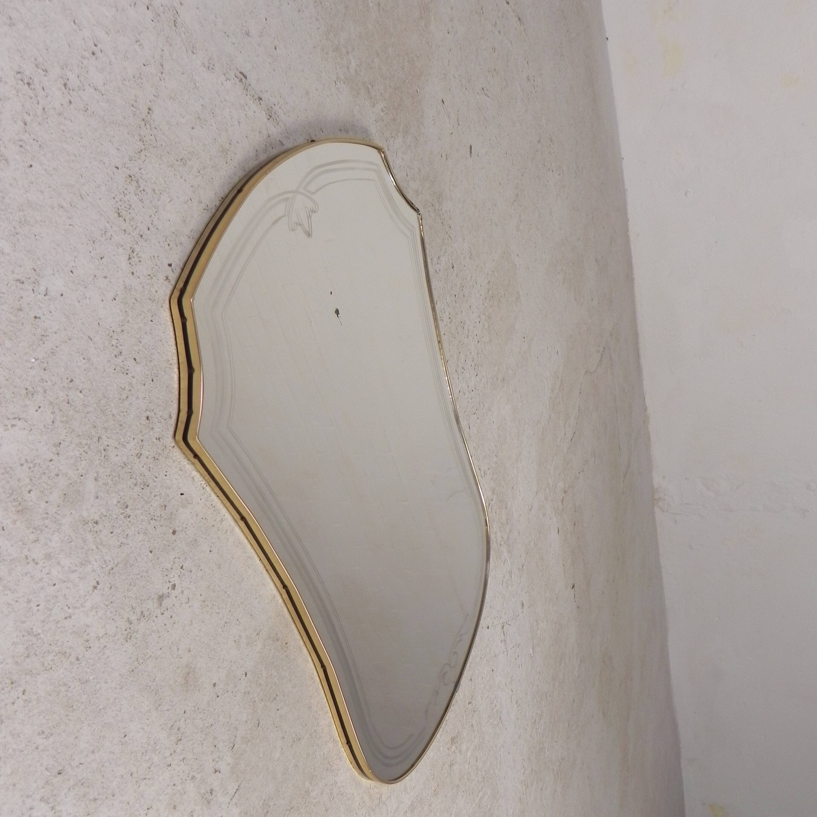 Vintage mirror with gold rim, 1960s