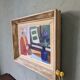 Mid-Century Modern "Window Seat", Swedish Figurative Interior Oil Painting, Framed
